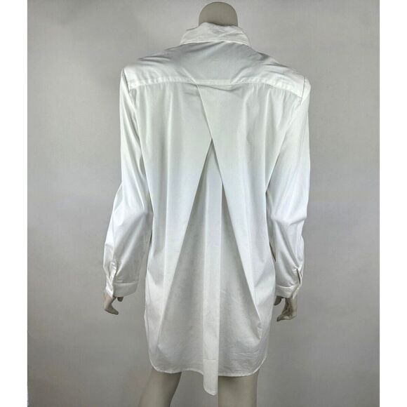 J Mclaughlin Long‎ Sleeve Tunic Top Women M Stretch Cotton Collar Blouse Ivory